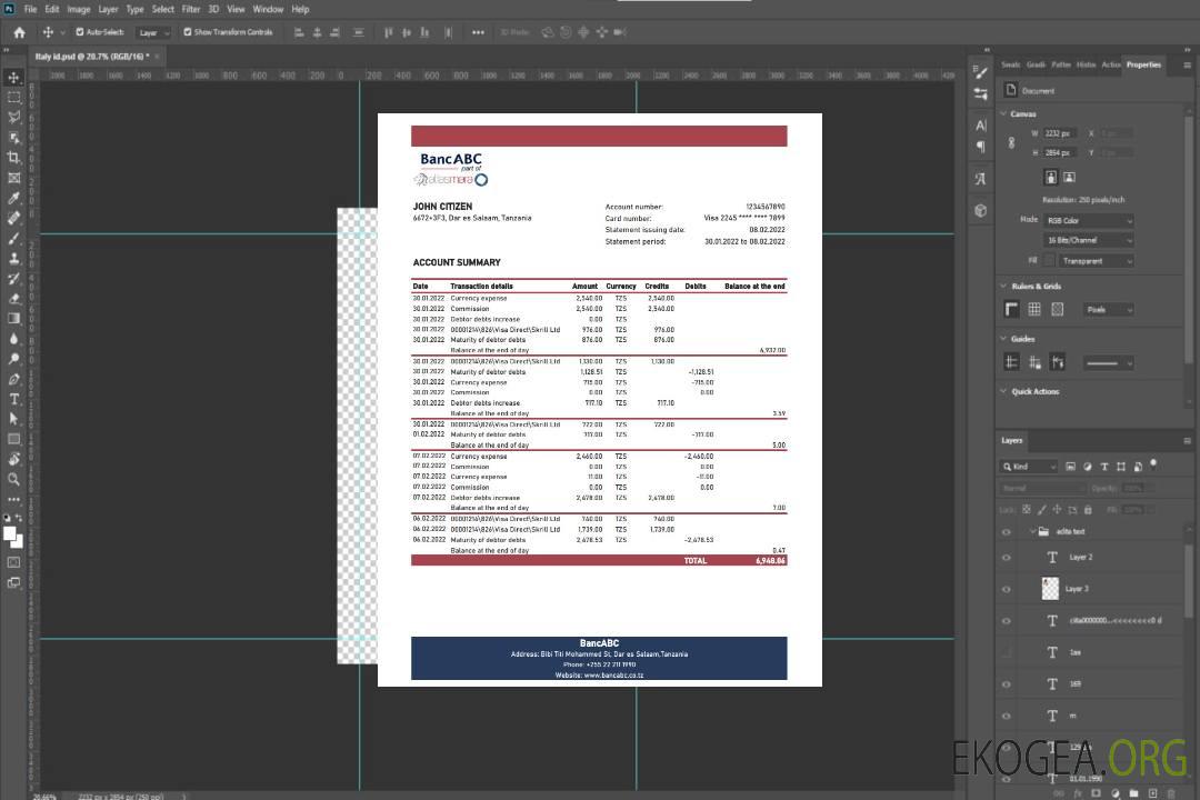 Relevé bancaire BancABC en Tanzanie template